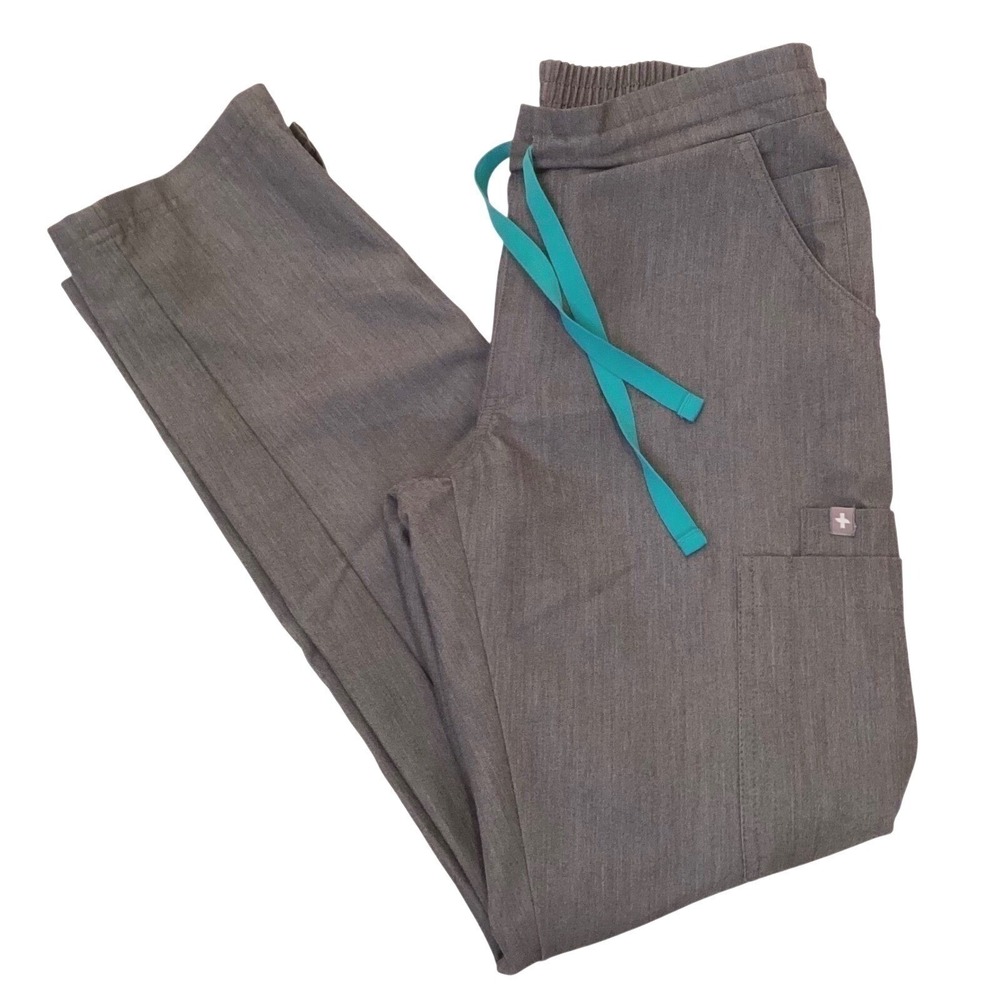 FIGS Scrub Pants Yola Straight Leg Graphite w/Teal Drawstring PO#1605 - XXS/P